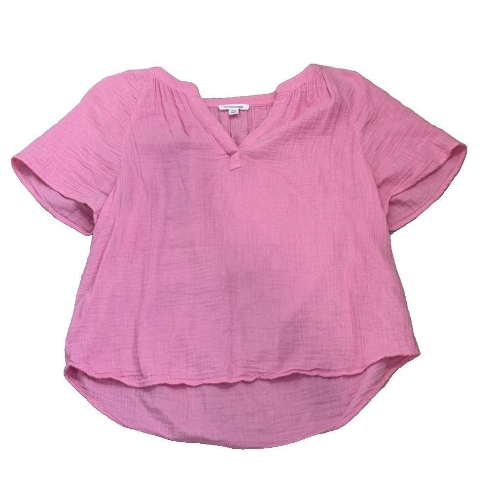 Beach Lunch Lounge Women's Cotton Muslin V-Neck Blouse;‎ Pink - Size Small